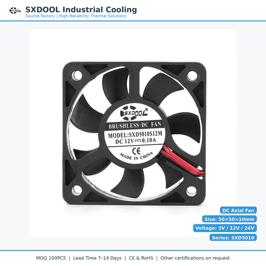 50x50x10mm 50mm 5010 DC Cooling Fan Series | 5V 12V 24V | Dual Ball Bearing