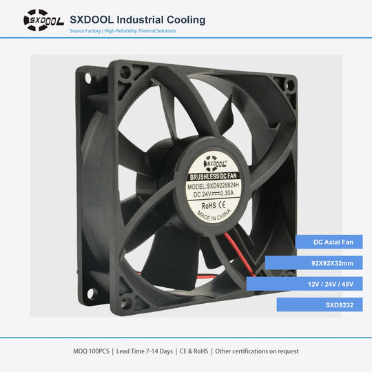 92x92x28mm 92mm 9228 DC Cooling Fan Series | 12V 24V 48V | Dual Ball Bearing