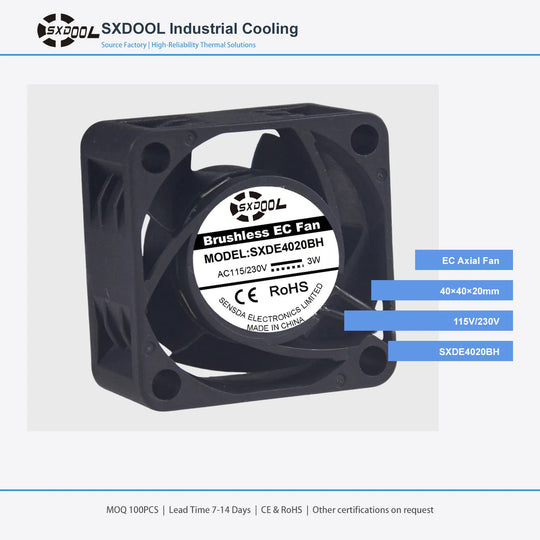 40x40x20mm 4020 EC Energy-Saving Cooling Fan | AC 115V 230V Universal | High Speed Dual Ball Bearing