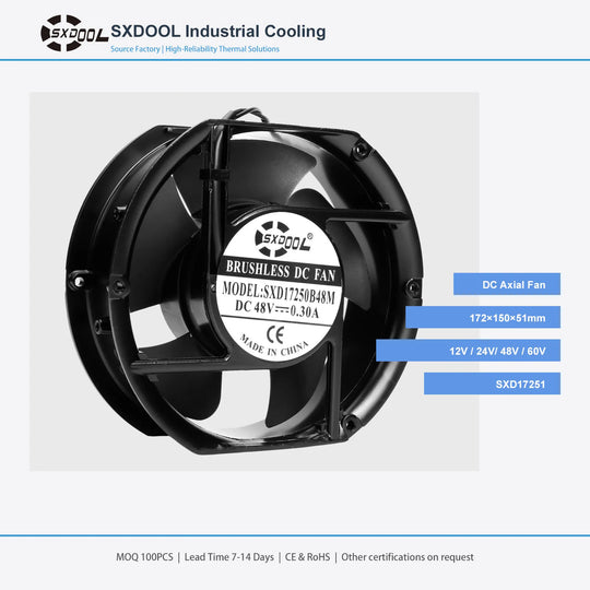 172x150x51mm 172mm 17251 DC Cooling Fan Series | 12V 24V 48V 60V | Dual Ball Bearing