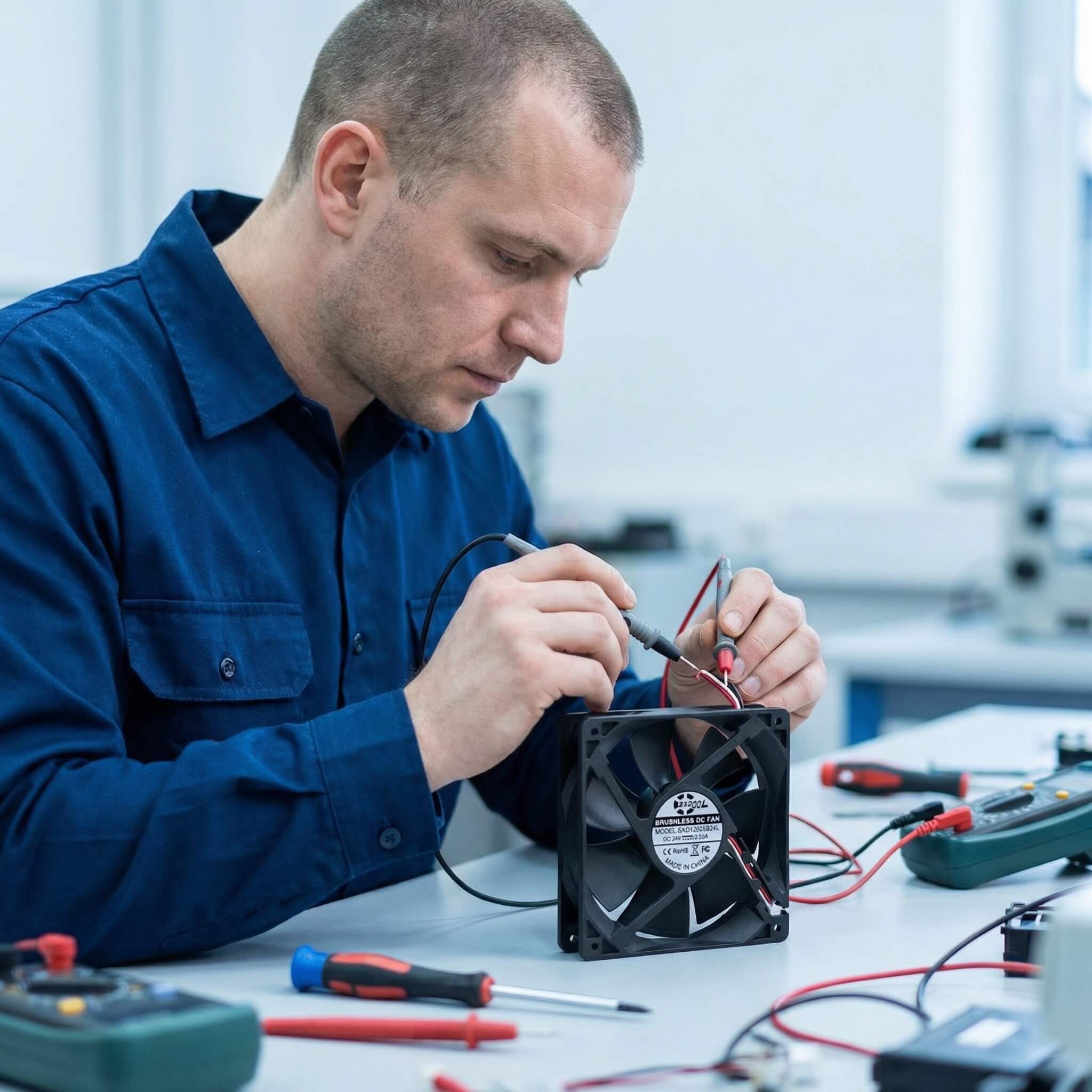 SXDOOL 120mm 24V DC Fan, 12025 0.20A 2200RPM 79CFM, Dual Ball Bearing with Copper Tube & RD Alarm Signal, Industrial Grade Brushless Cooling Fan