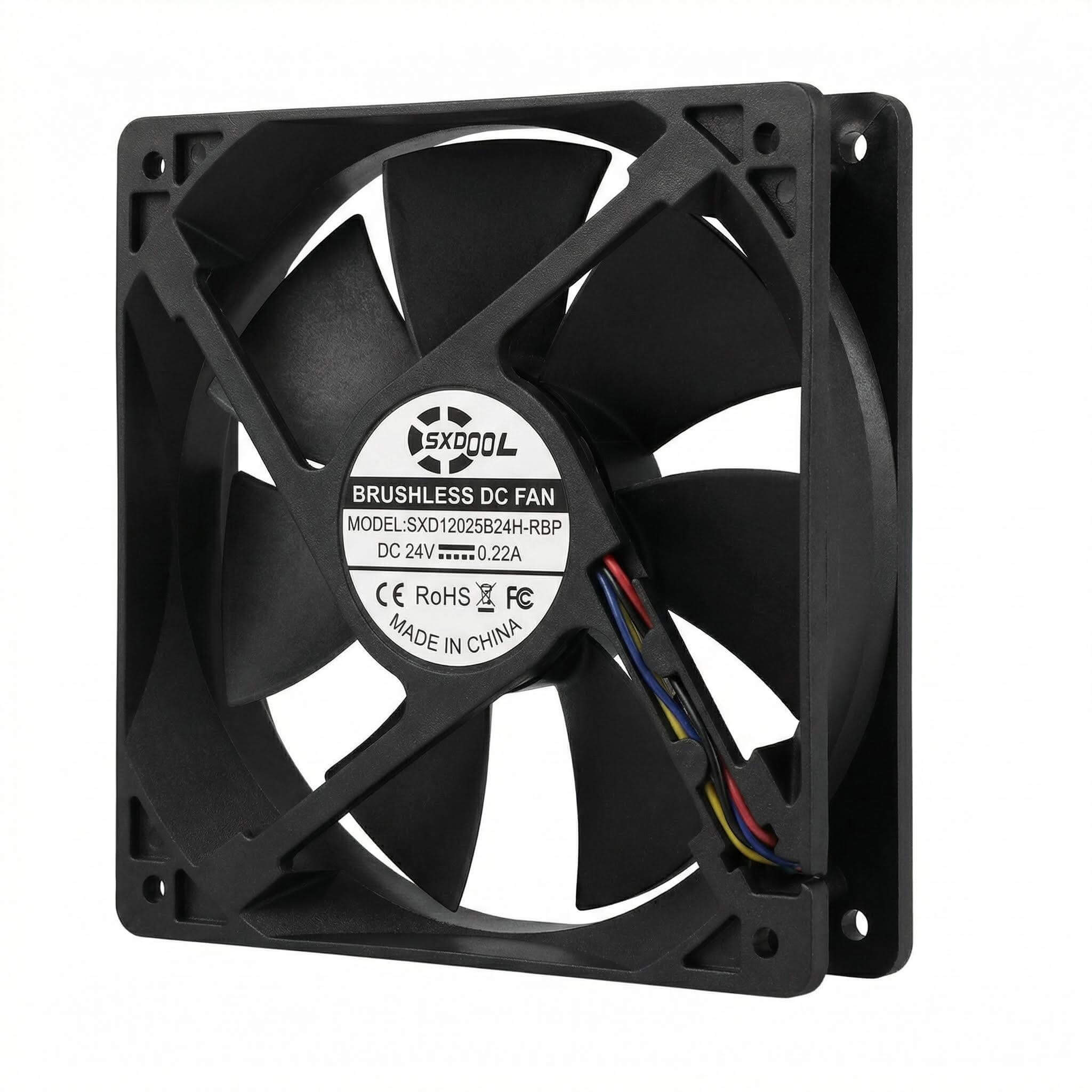 SXDOOL 120mm 24V DC Fan, 12025 0.22A 2500RPM 94CFM High Airflow, Dual Ball Bearing with Copper Axis Sleeve & PWM Intelligent Speed Control Industrial Fan