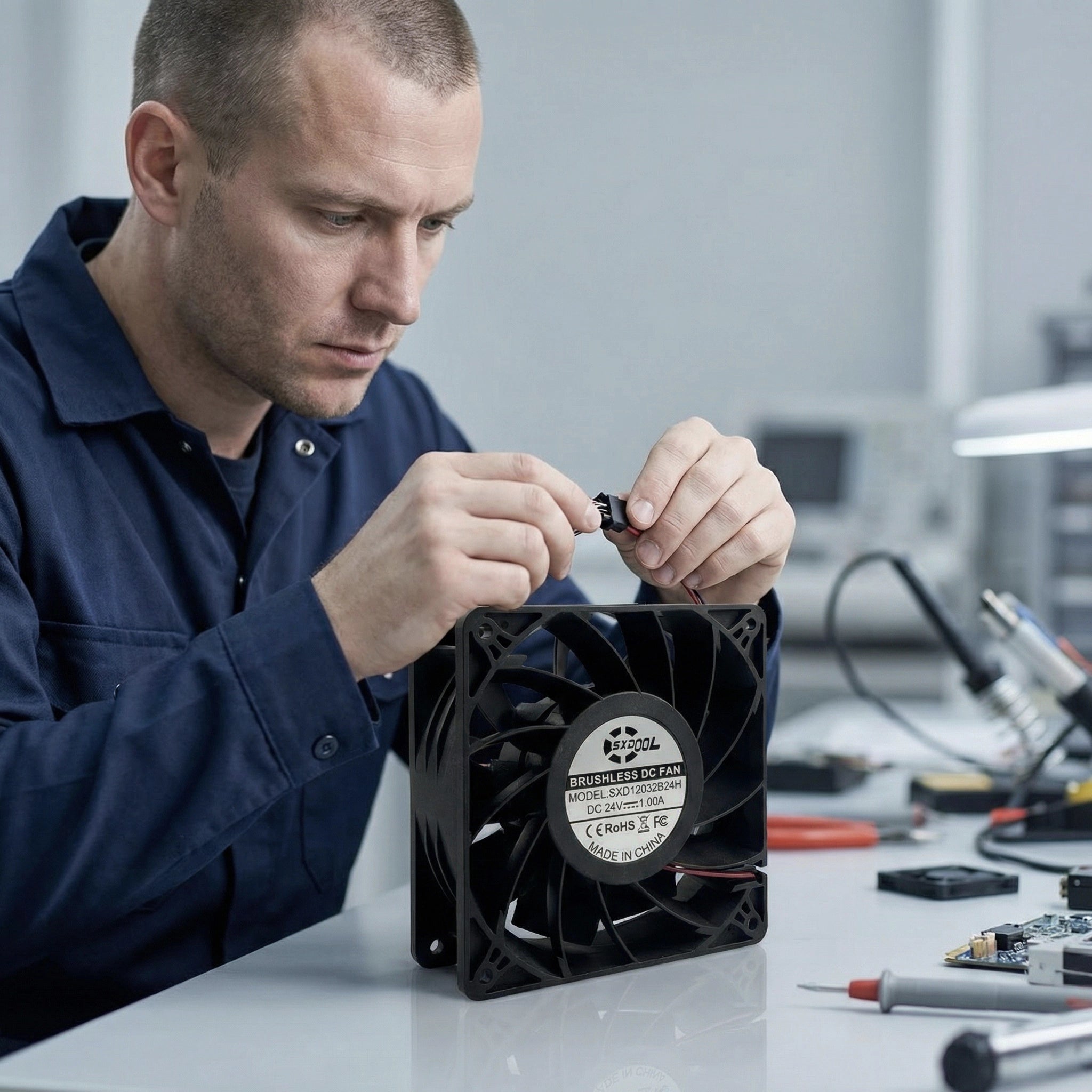 SXDOOL 120mm 24V DC Fan, 12038 1.00A 4500RPM 200CFM High Airflow, Dual Ball Bearing Industrial Grade Cooling Fan for Power Supply & Cabinets