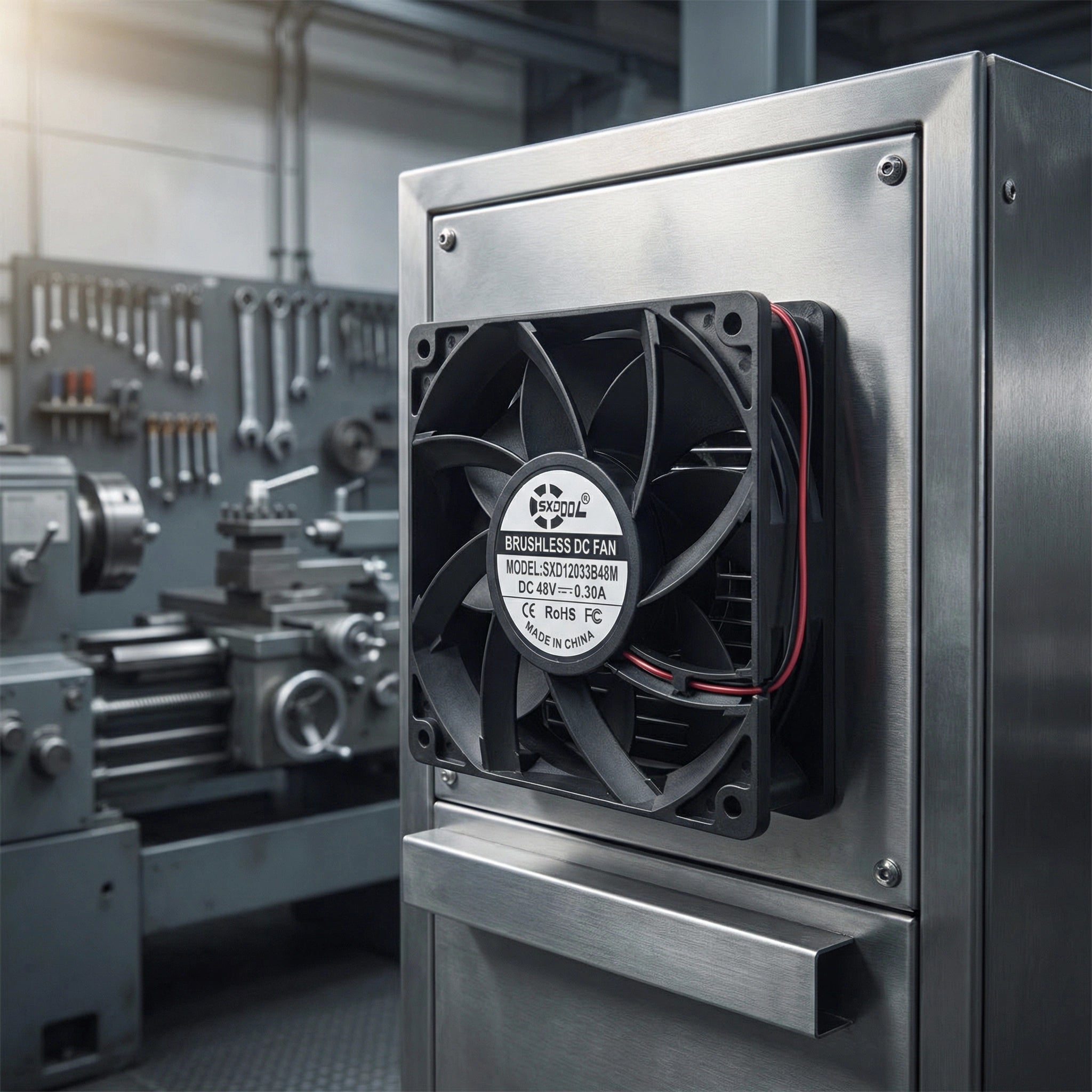 SXDOOL 120mm 48V DC Fan, 12038 0.30A 3100RPM 126CFM High Airflow, Dual Ball Bearing Heavy-Duty Cooling Fan for Telecom & Server Cabinets