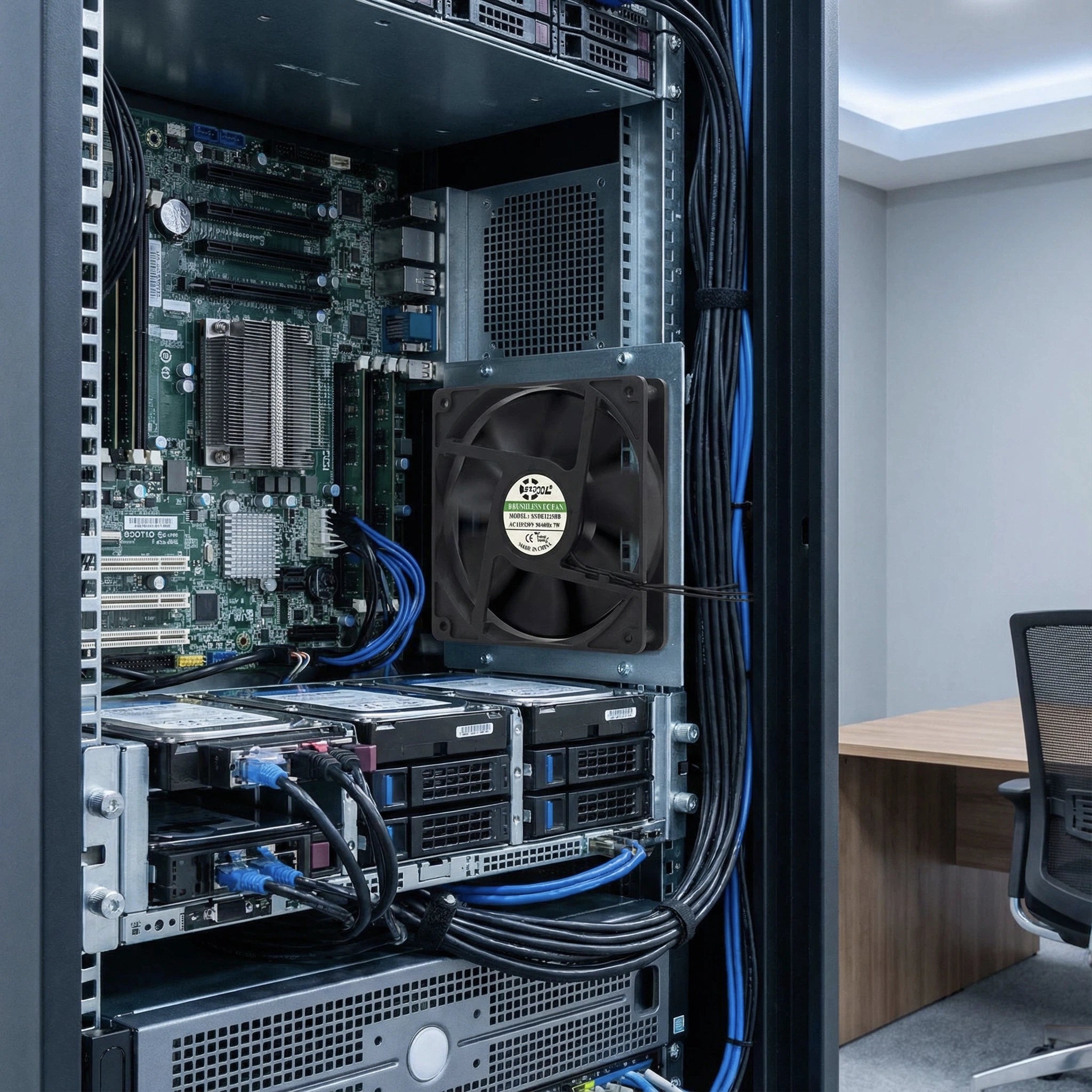 120mm EC Cooling Fan - 120x120x25mm Dual Ball Bearing, AC 90-270V, 2800 RPM, 100.2 CFM for Server Cabinet, Chassis, Industrial Case Cooling | Source Factory