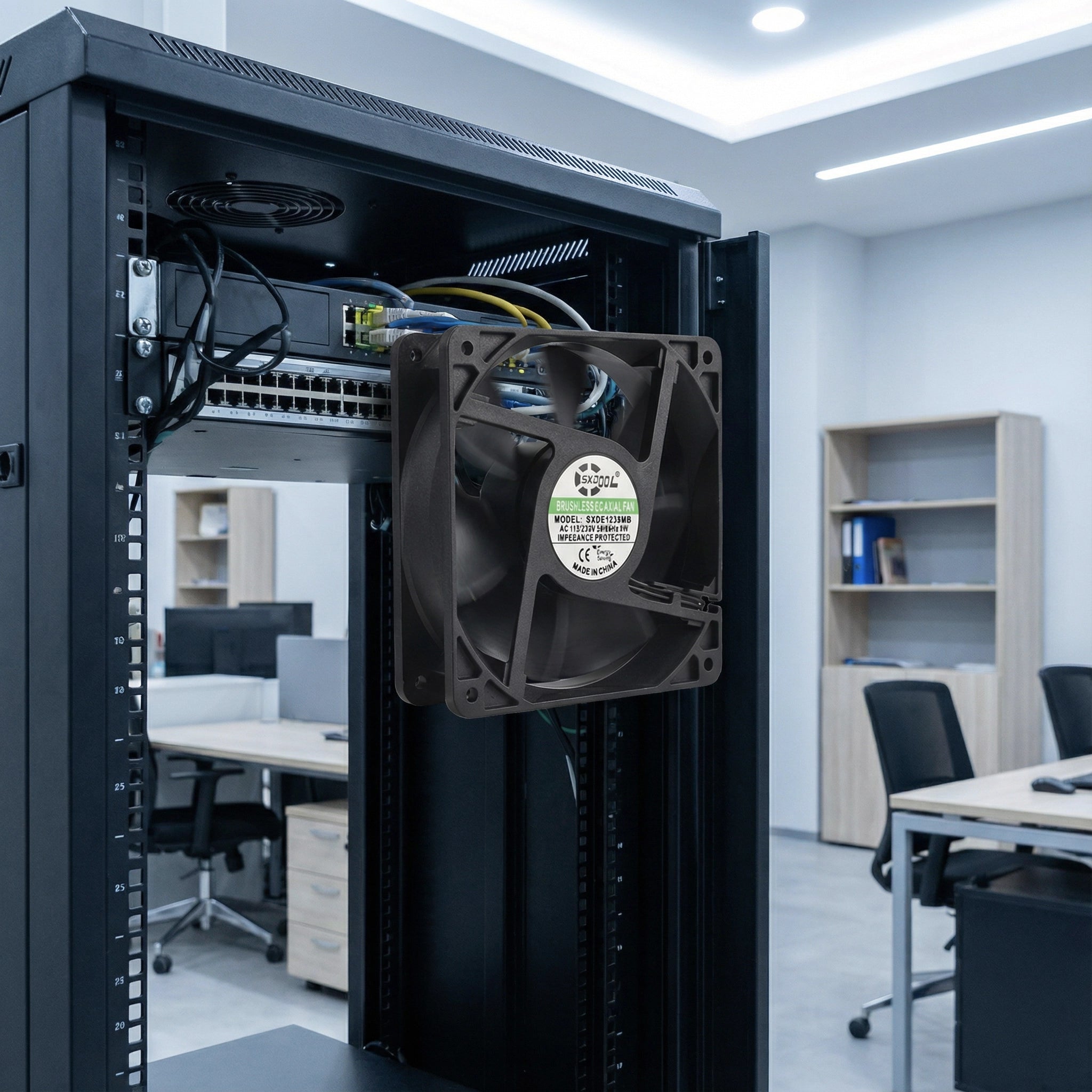 SXDOOL 120mm EC Cooling Fan - 120x120x38mm Dual Ball Bearing, AC 90-270V, 3000 RPM, 126 CFM High Airflow for Server Cabinet, Industrial Chassis & Powerful Ventilation | Source Factory