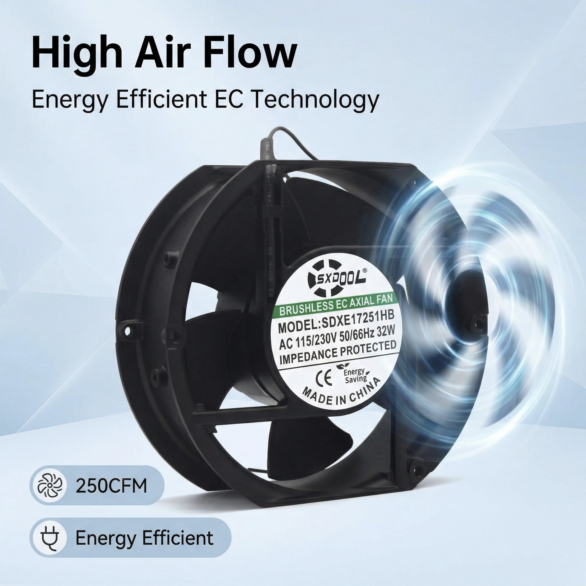 SXD17251HB 172mm EC Cooling Fan - 172x150x51mm Dual Ball Bearing, AC 115V/230V, 3500 RPM, 250+ CFM for Server Cabinet, Industrial Chassis & Power Equipment | Source Factory