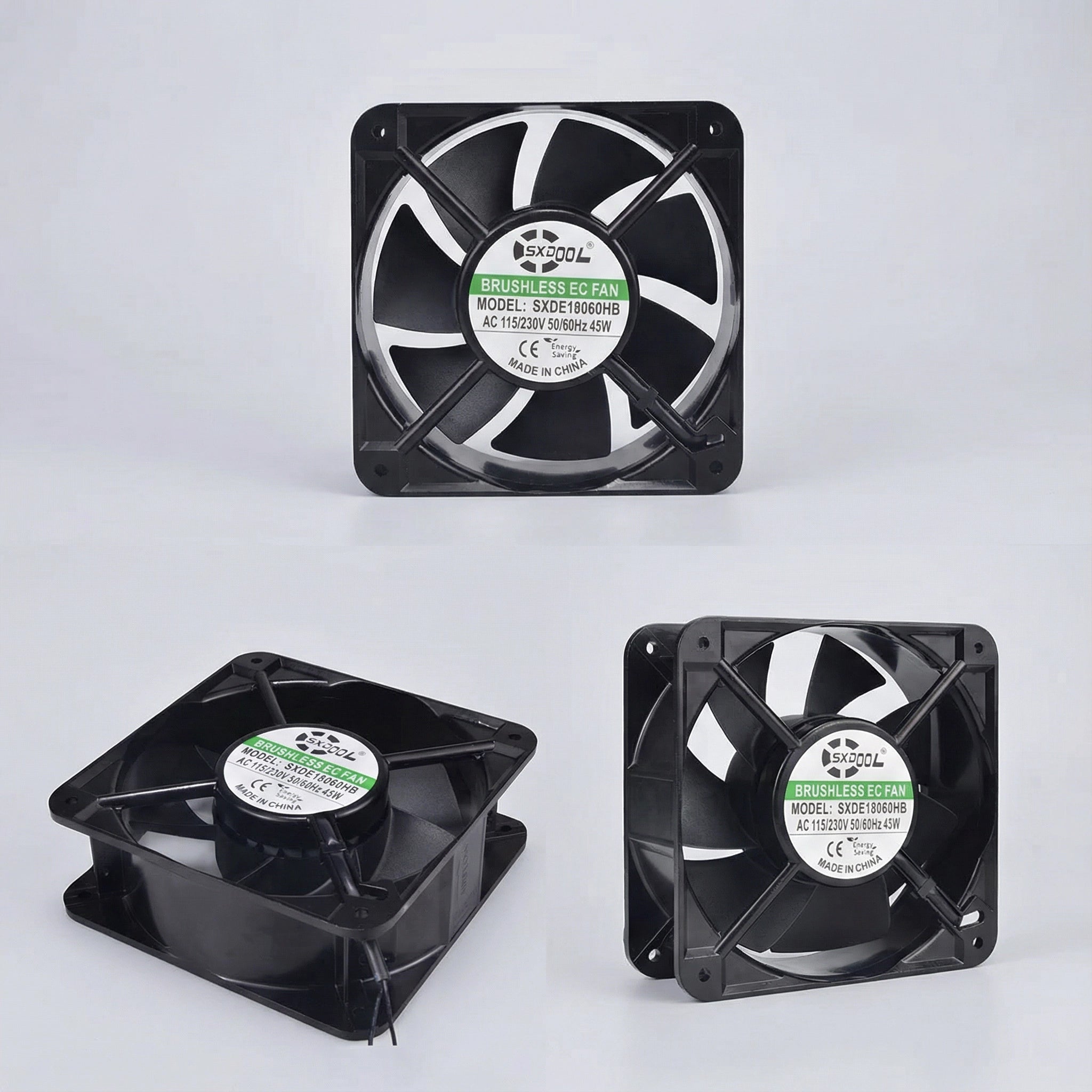 SXDOOL 180mm EC Cooling Fan - 180x180x60mm Dual Ball Bearing, AC 115V/230V, 3200 RPM, 415 CFM for Server Racks, Industrial Cabinets & Power Equipment | Source Factory