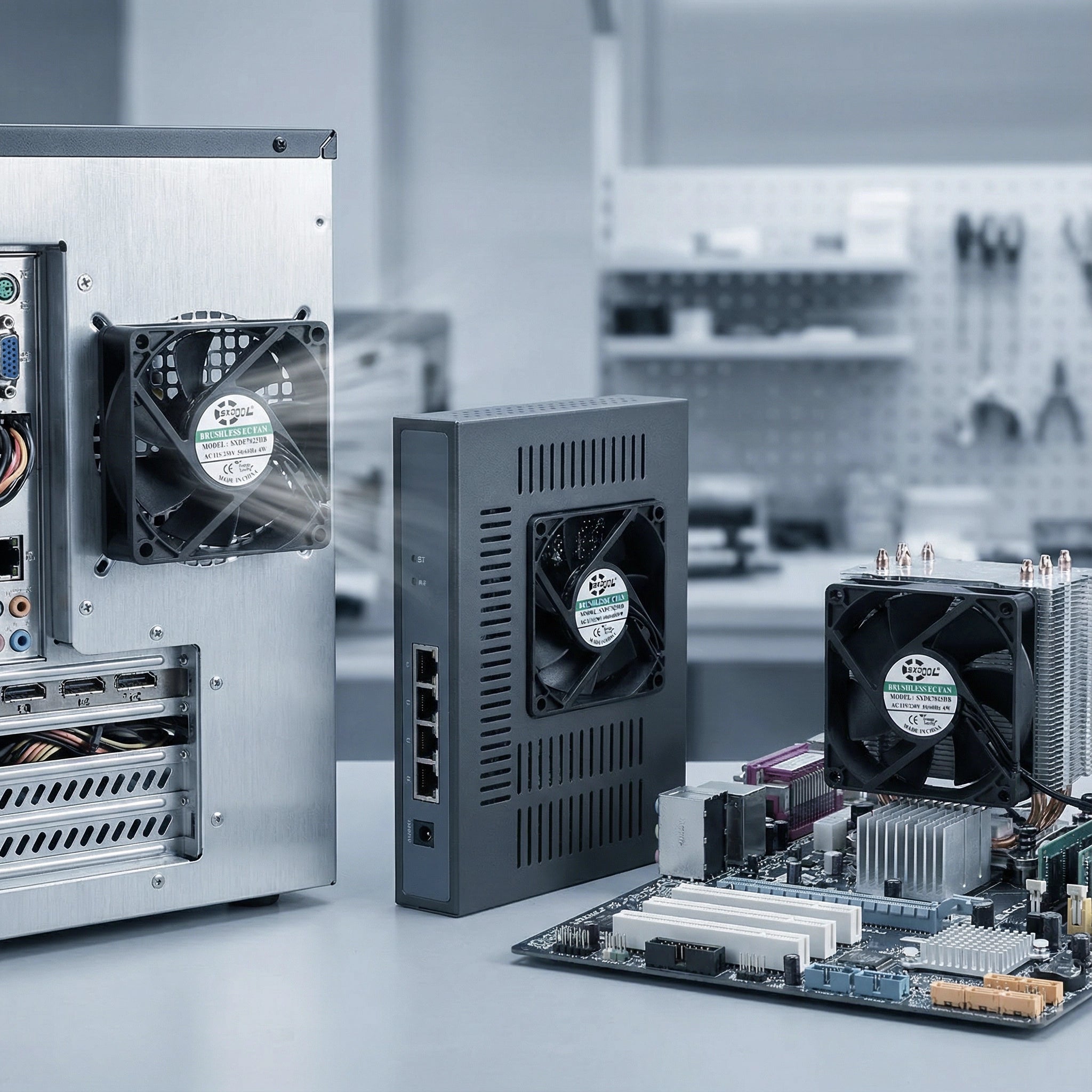 SXDOOL 70mm EC Motor Cooling Fan - High-Performance 3300RPM, 115V/230V Dual Voltage, 27.6CFM for Cabinet Exhaust & Chassis Cooling - 50,000-Hour Dual Ball Bearing, Industrial Grade