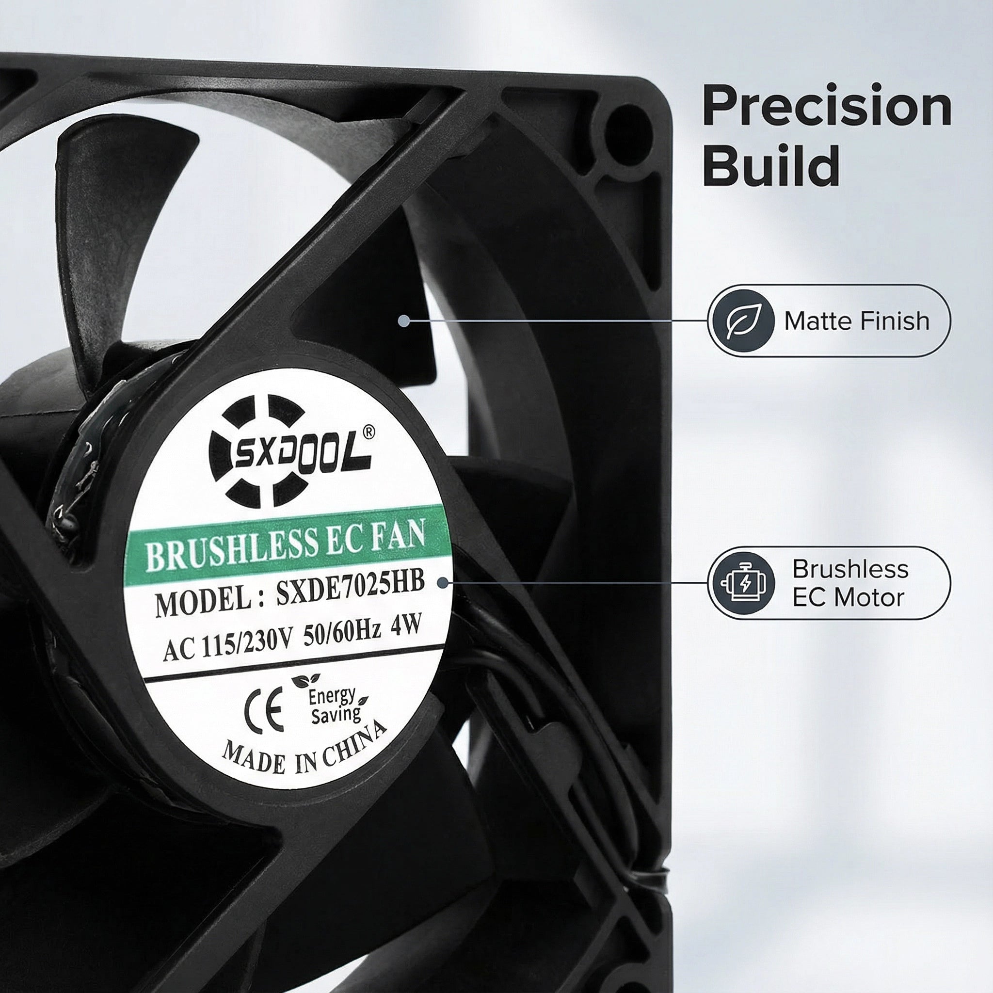 SXDOOL 70mm EC Motor Cooling Fan - High-Performance 3300RPM, 115V/230V Dual Voltage, 27.6CFM for Cabinet Exhaust & Chassis Cooling - 50,000-Hour Dual Ball Bearing, Industrial Grade