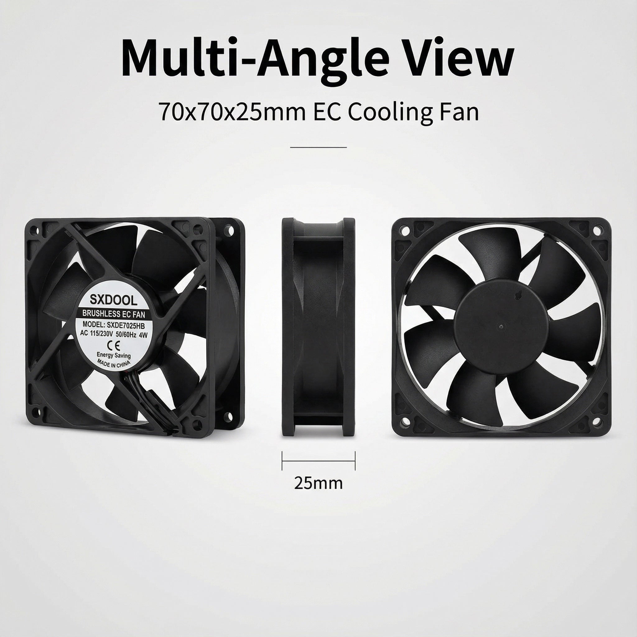 SXDOOL 70mm EC Motor Cooling Fan - High-Performance 3300RPM, 115V/230V Dual Voltage, 27.6CFM for Cabinet Exhaust & Chassis Cooling - 50,000-Hour Dual Ball Bearing, Industrial Grade