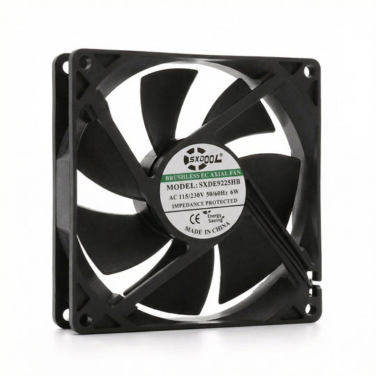 Ventilador de refrigeración con motor EC de 92 mm - Rodamiento de bolas doble de 92 x 92 x 25 mm, CA 115 V/230 V, 2850 RPM, 55,2 CFM para refrigeración industrial y de gabinetes de servidores | Source Factory