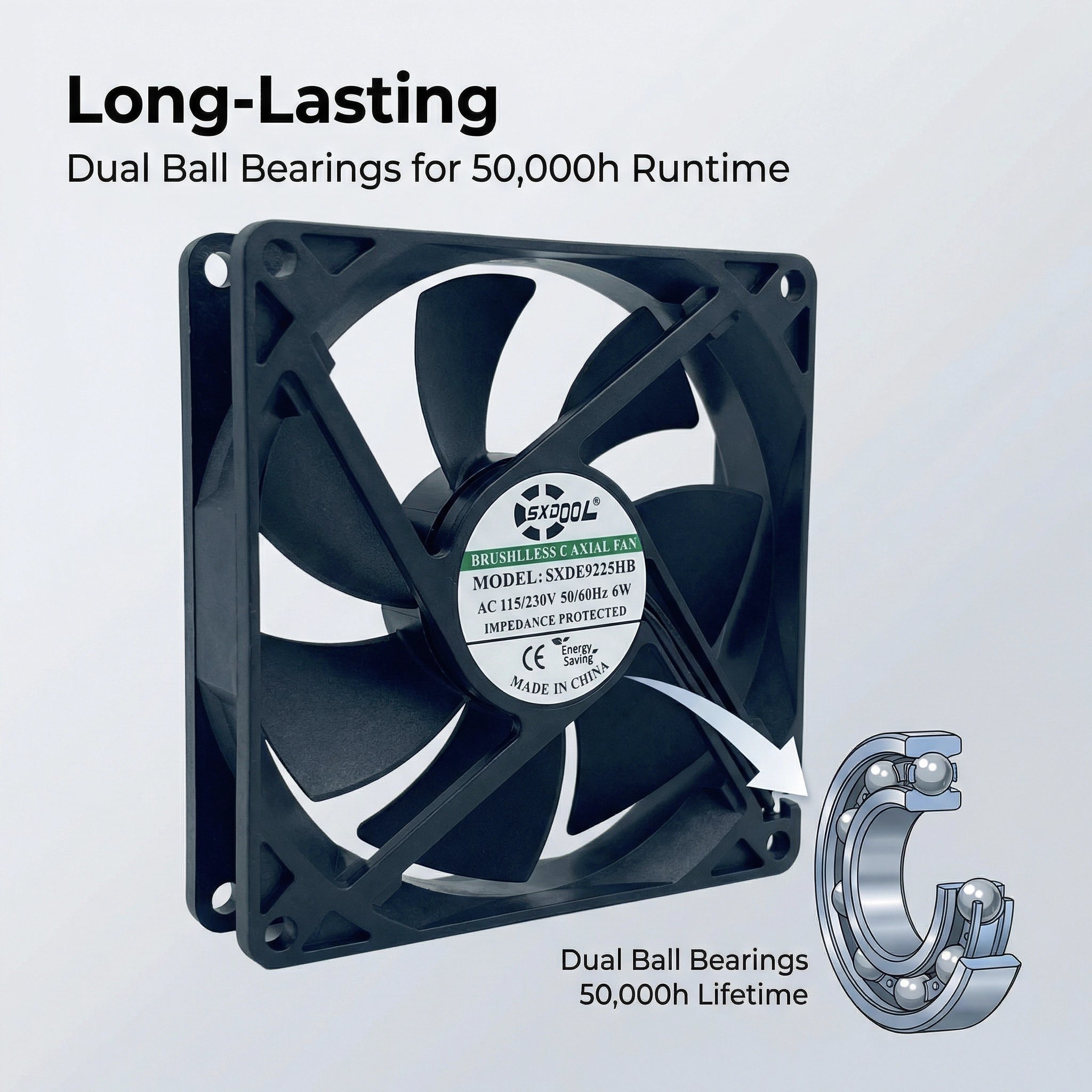 92mm EC Motor Cooling Fan - 92x92x25mm Dual Ball Bearing, AC 115V/230V, 2850 RPM, 55.2 CFM for Server Cabinet & Industrial Cooling | Source Factory