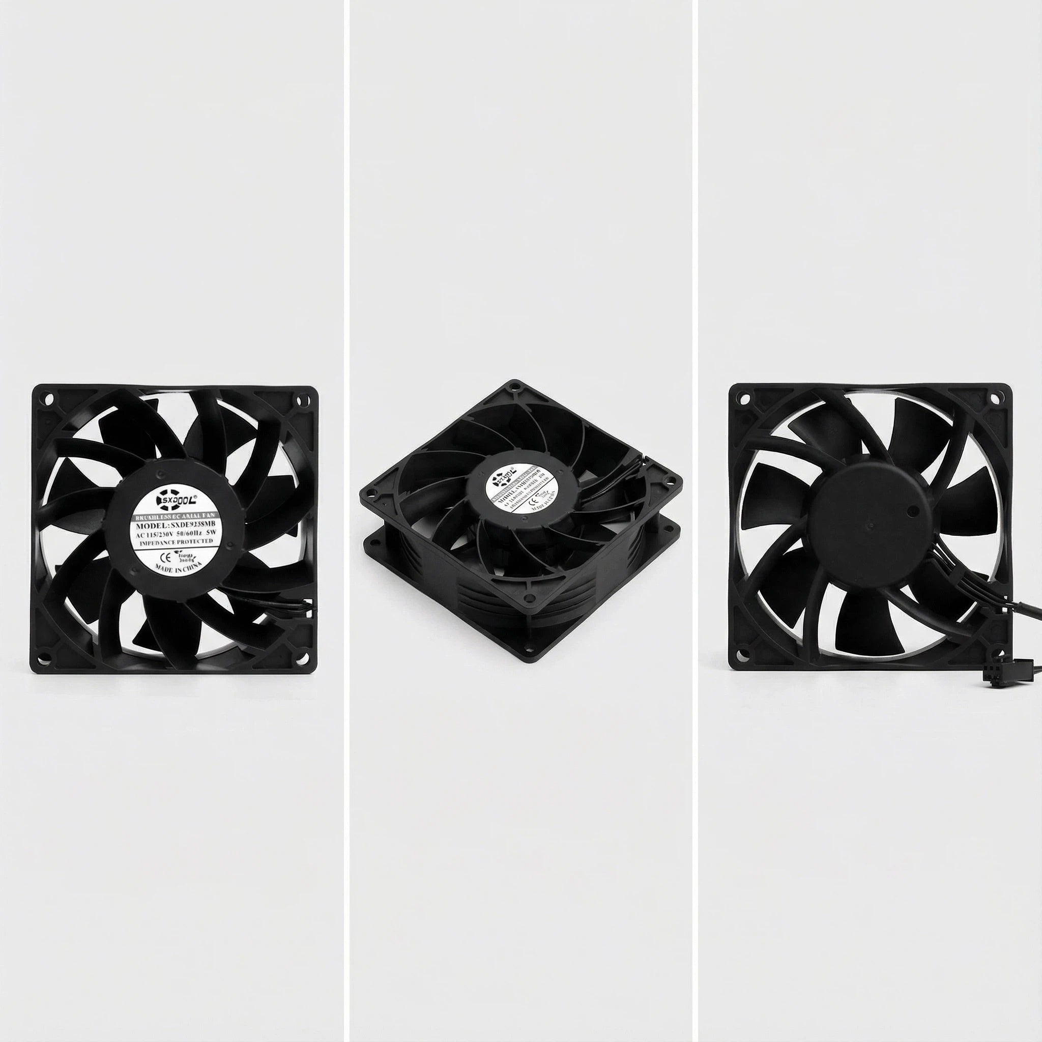 92mm EC Motor Cooling Fan - 92x92x38mm Dual Ball Bearing, AC 115V/230V, 3200 RPM, 68.5 CFM for Server Cabinet & Industrial Chassis Cooling | Source Factory