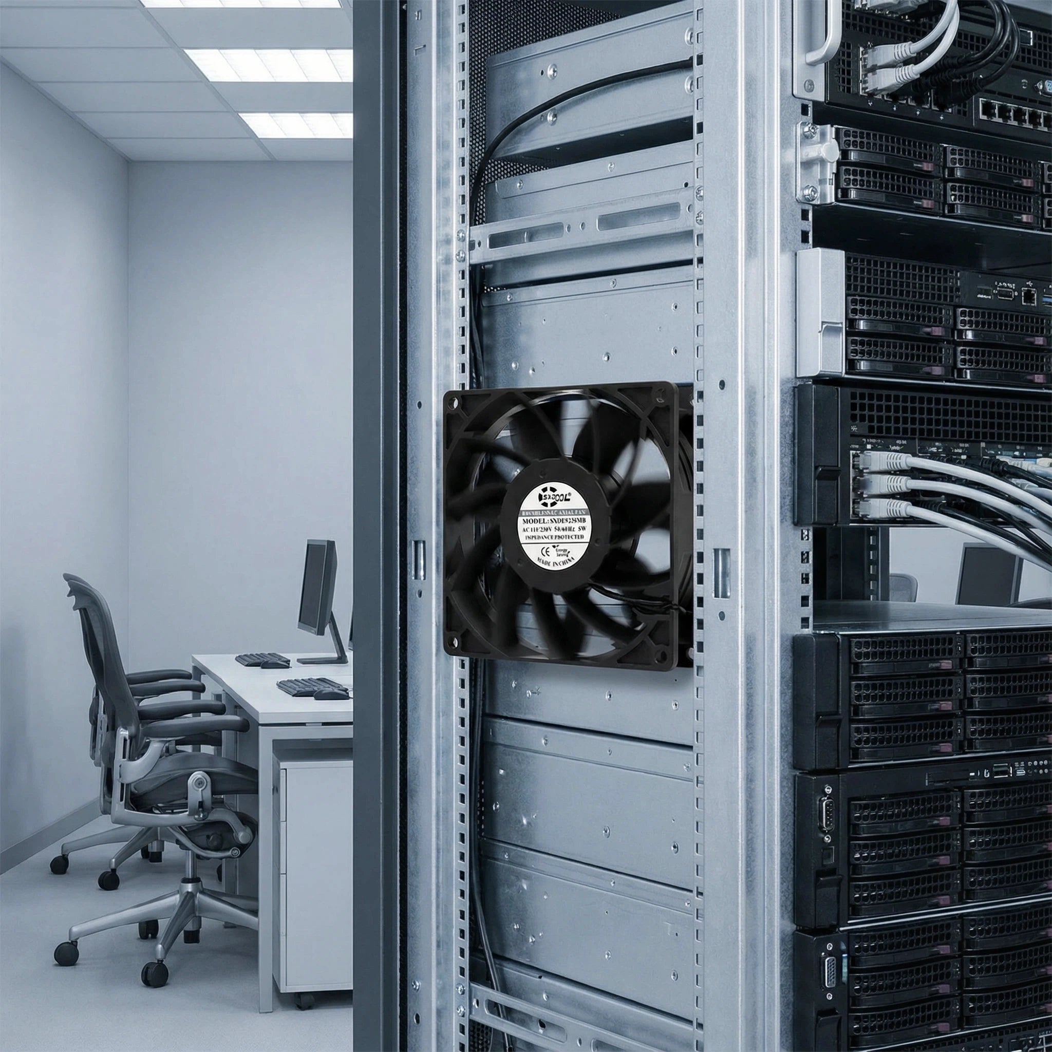 92mm EC Motor Cooling Fan - 92x92x38mm Dual Ball Bearing, AC 115V/230V, 3200 RPM, 68.5 CFM for Server Cabinet & Industrial Chassis Cooling | Source Factory