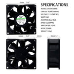 Ventilador de refrigeración con motor EC de 92 mm - Rodamiento de bolas doble de 92 x 92 x 38 mm, CA 115 V/230 V, 3200 RPM, 68,5 CFM para refrigeración de gabinetes de servidores y chasis industriales | Source Factory - EC Axial Fan by SXDOOL