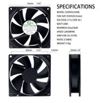 Ventilador de refrigeración con motor EC de 92 mm - Rodamiento de bolas doble de 92 x 92 x 25 mm, CA 115 V/230 V, 2850 RPM, 55,2 CFM para refrigeración industrial y de gabinetes de servidores | Source Factory - EC Axial Fan by SXDOOL