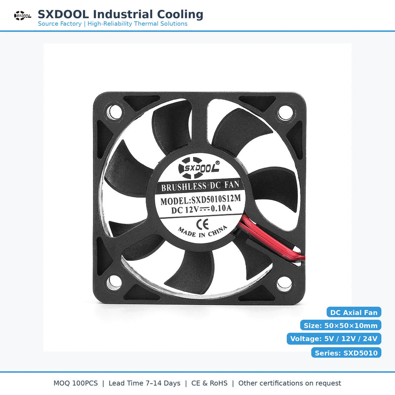 50x50x10mm 50mm 5010 DC Cooling Fan Series | 5V 12V 24V | Dual Ball Bearing - DC Axial Fan by SXDOOL