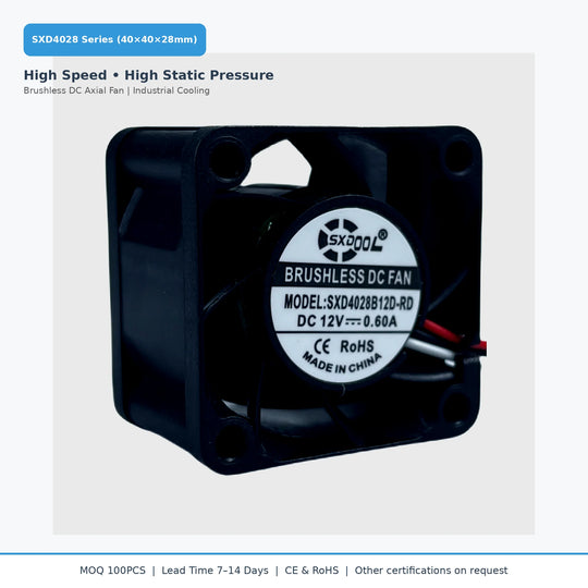 40x40x28mm 40mm 4028 DC Cooling Fan Series | 5V 12V 24V 48V | Dual Ball Bearing