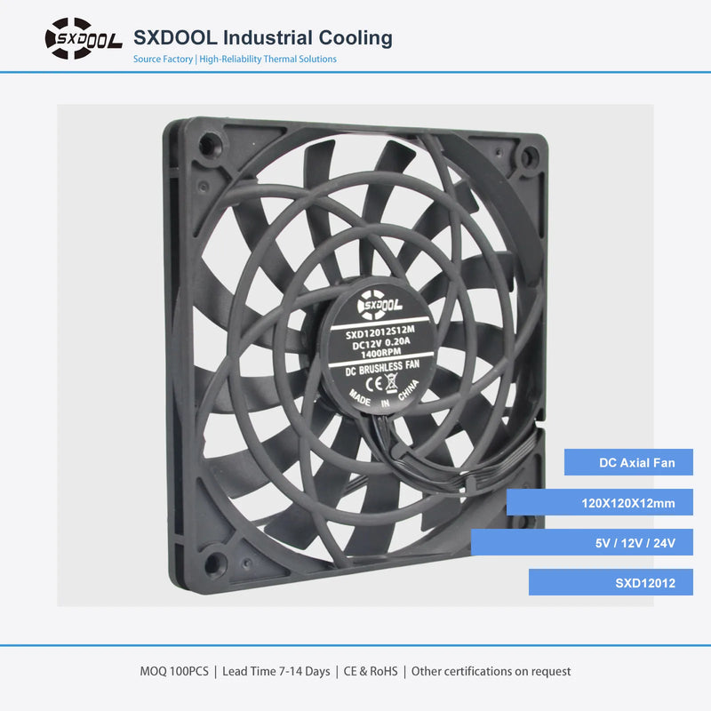 120x120x12mm 120mm 12012 DC Cooling Fan Series | 5V 12V 24V | Dual Ball Bearing - DC Axial Fan by SXDOOL