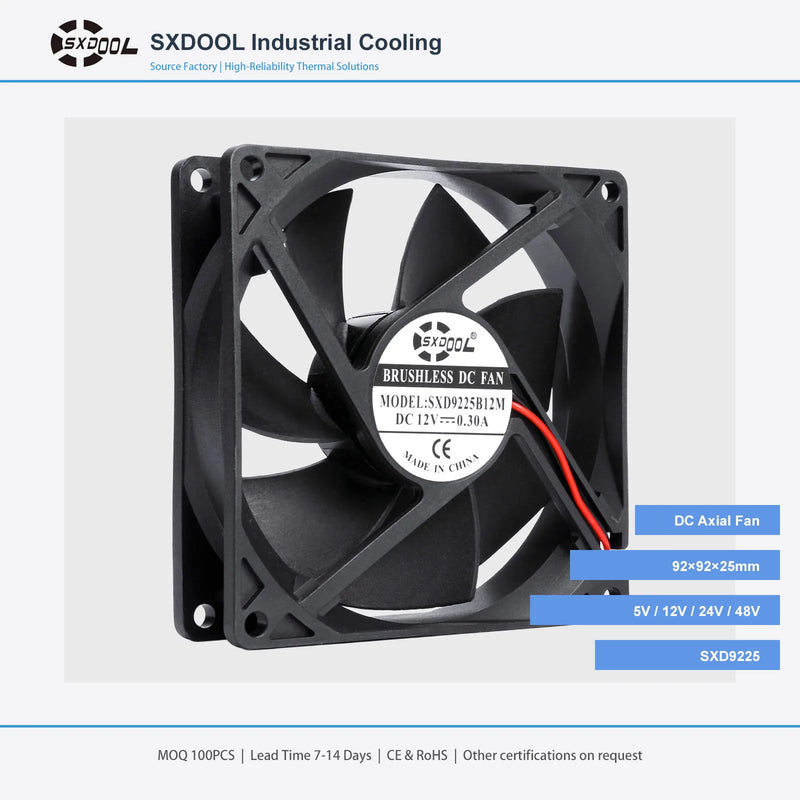 92x92x25mm 92mm 9225 DC Cooling Fan Series | 5V 12V 24V 48V | Dual Ball Bearing - DC Axial Fan by SXDOOL