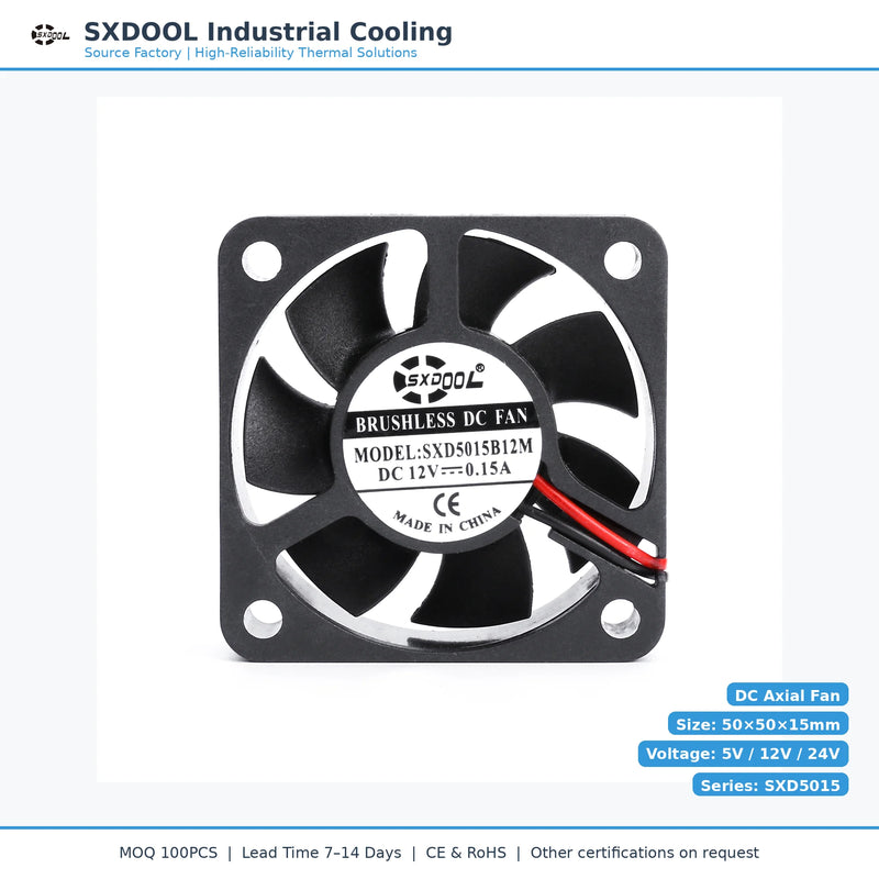 50x50x15mm 50mm 5015 DC Cooling Fan Series | 5V 12V 24V | Dual Ball Bearing