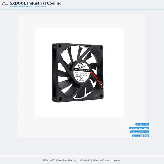 80x80x15mm 80mm 8015 DC Cooling Fan Series | 12V 24V 48V | Dual Ball Bearing