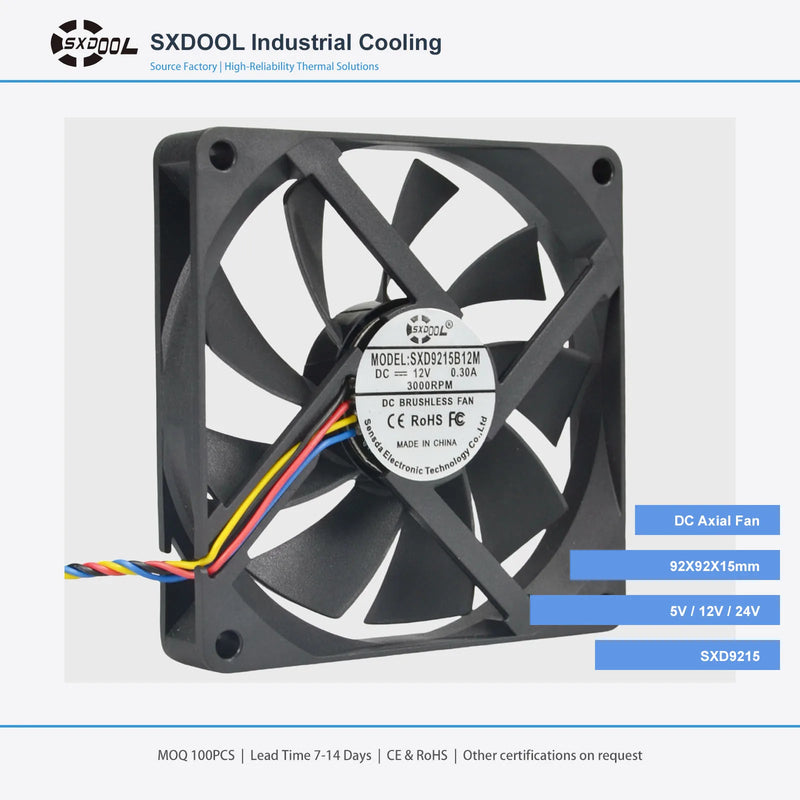 92x92x15mm 92mm 9215 DC Cooling Fan Series | 5V 12V 24V | Dual Ball Bearing - DC Axial Fan by SXDOOL