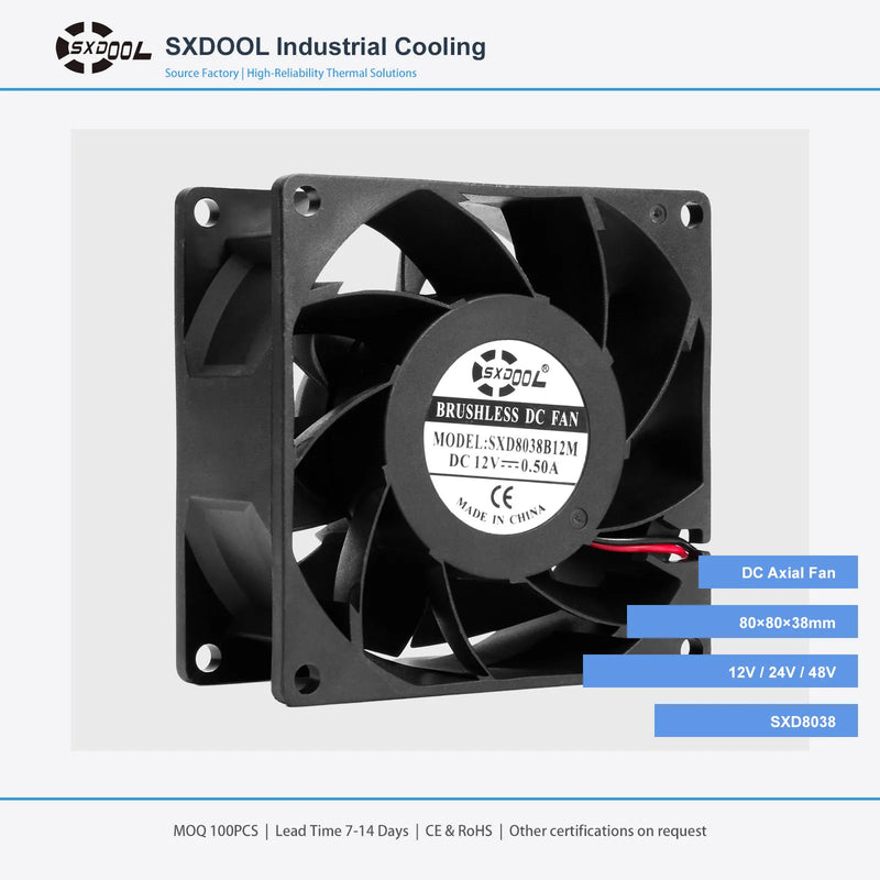80x80x38mm 80mm 8038 DC Cooling Fan Series | 12V 24V 48V | Dual Ball Bearing - DC Axial Fan by SXDOOL