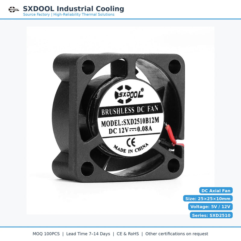 25x25x10mm 25mm 2510 DC Cooling Fan Series | 5V 12V | Dual Ball Bearing - DC Axial Fan by SXDOOL