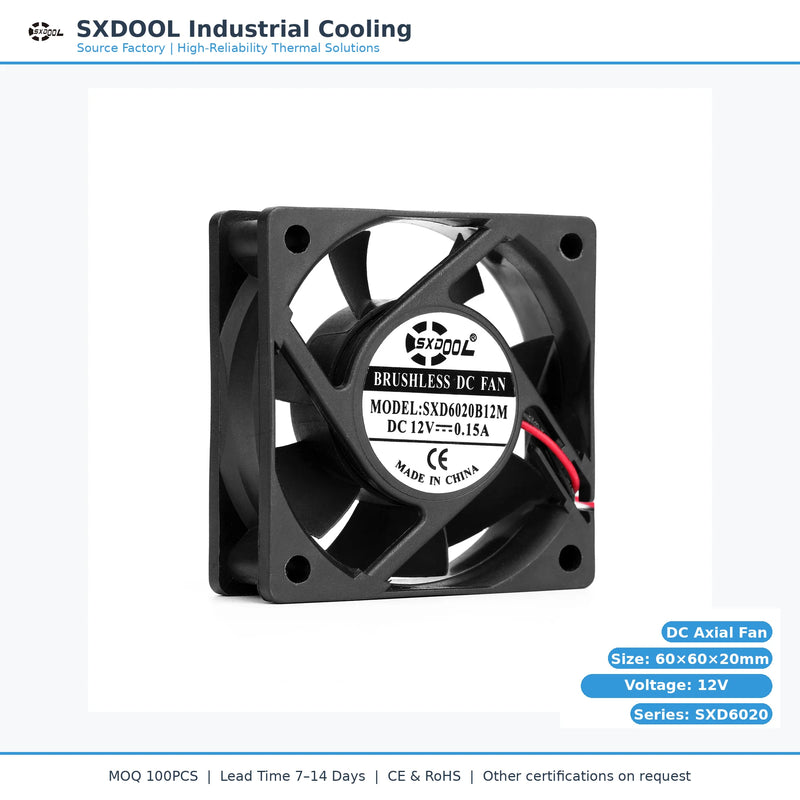60x60x20mm 60mm 6020 DC Cooling Fan Series | 5V 12V 24V | Dual Ball Bearing - DC Axial Fan by SXDOOL