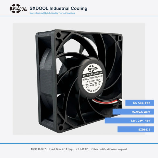 92x92x32mm 92mm 9232 DC Cooling Fan Series | 12V 24V 48V | Dual Ball Bearing