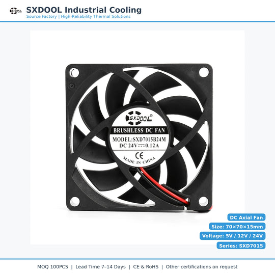 70x70x15mm 70mm 7015 DC Cooling Fan Series | 5V 12V 24V | Dual Ball Bearing