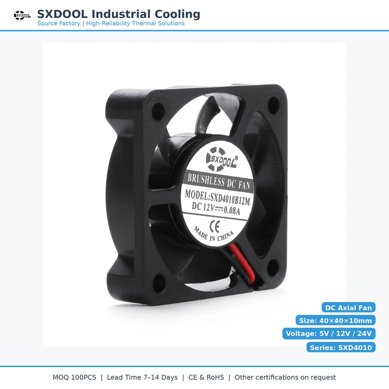 40x40x10mm 40mm 4010 DC Cooling Fan Series | 5V 12V 24V | Dual Ball Bearing - DC Axial Fan by SXDOOL