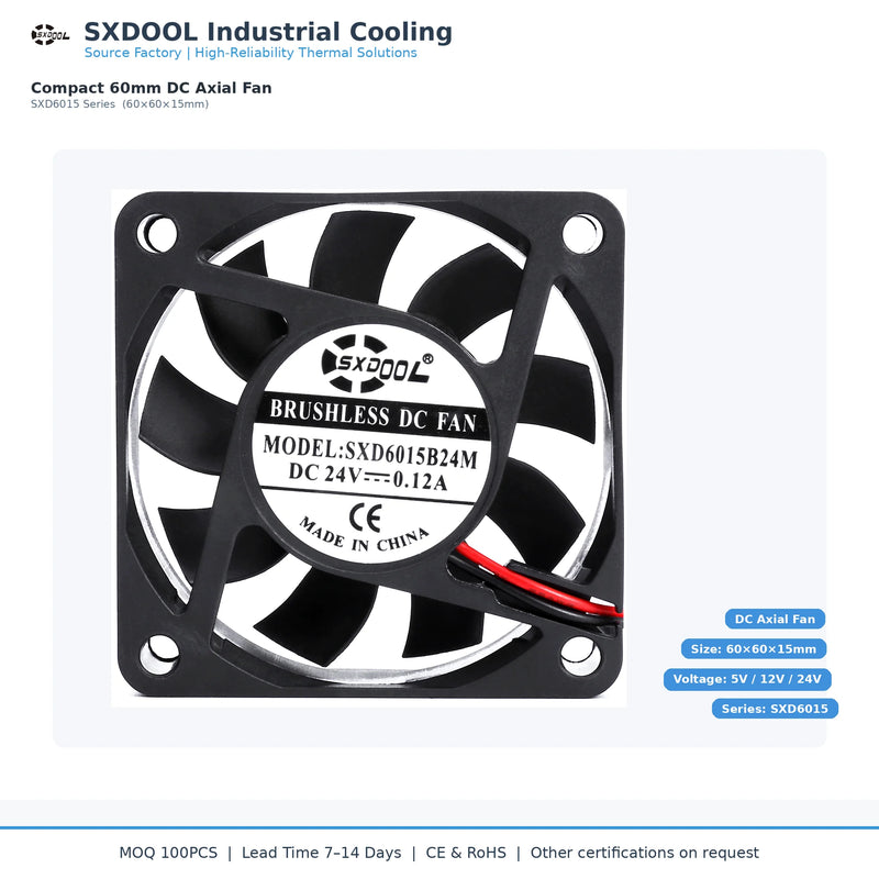60x60x15mm 60mm 6015 DC Cooling Fan Series | 5V 12V 24V | Dual Ball Bearing
