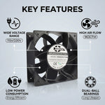 Ventilador EC SXDE20572HB de 205 mm - 205 x 205 x 72 mm, 115 V/230 V, 963 CFM, 3600 RPM con control PWM para armarios industriales, torres de carga y racks de servidores | Fábrica de fuentes de alta eficiencia