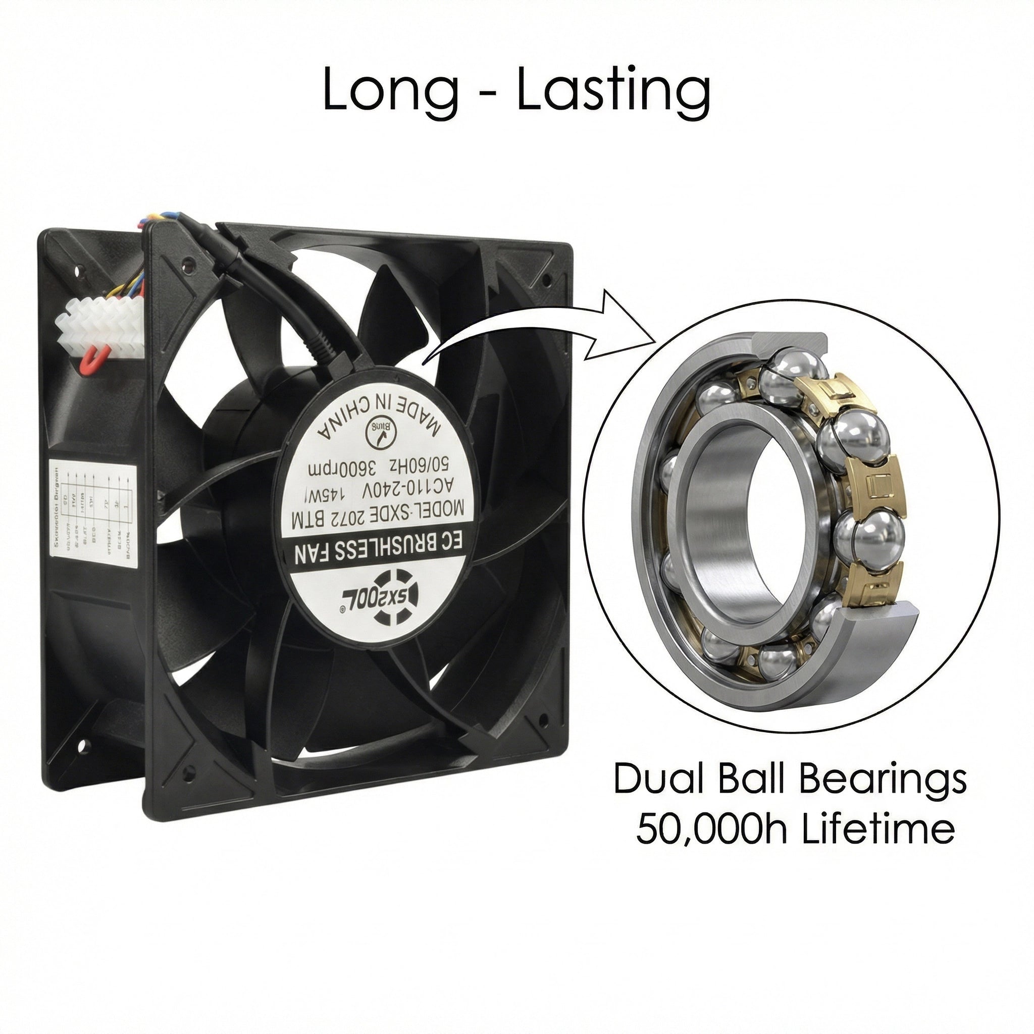 SXDE20572HB 205mm EC Cooling Fan - 205x205x72mm, 115V/230V, 963 CFM, 3600 RPM with PWM Control for Industrial Cabinets, Charging Piles & Server Racks | High-Efficiency Source Factory