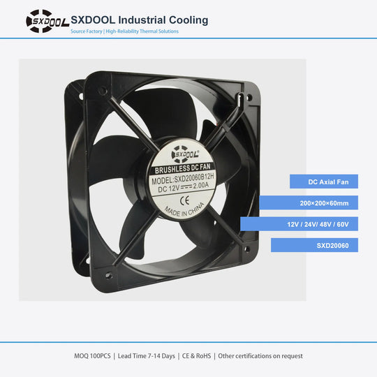 200x200x60mm 200mm 20060 DC Cooling Fan Series | 12V 24V 48V 60V | Dual Ball Bearing
