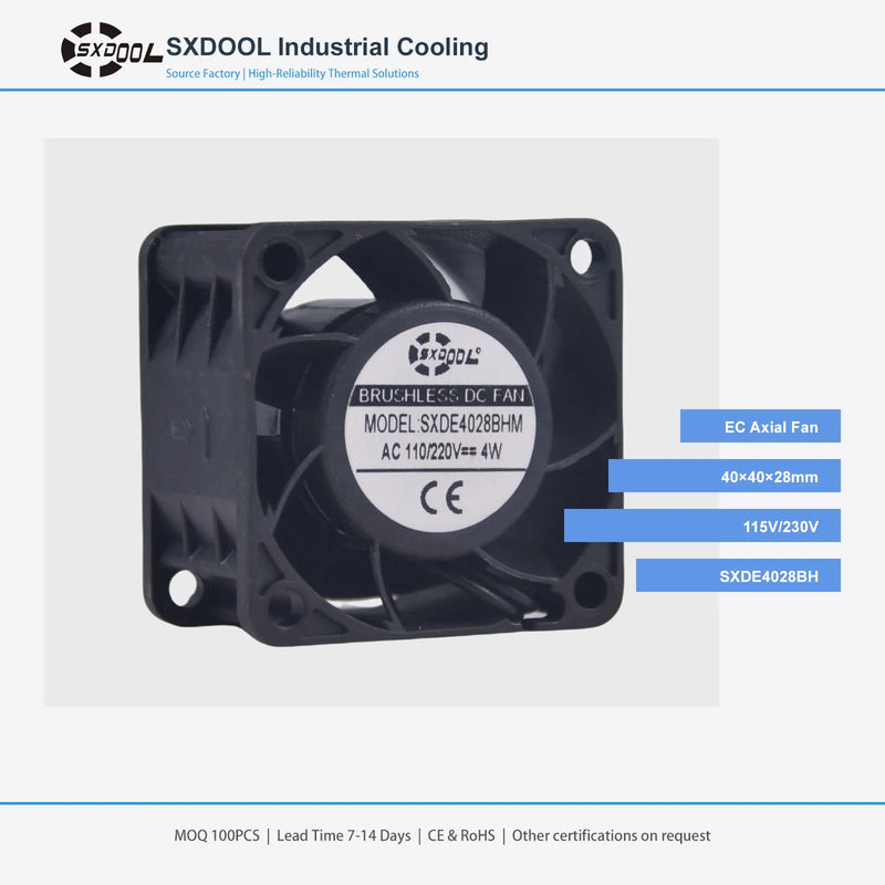 40x40x28mm 4028 EC Energy-Saving Cooling Fan | AC 115V 230V Universal | High Speed High Airflow Dual Ball Bearing - EC Axial Fan by SXDOOL