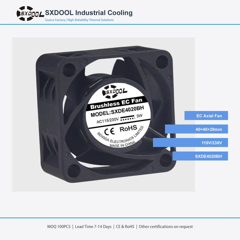 40x40x20mm 4020 EC Energy-Saving Cooling Fan | AC 115V 230V Universal | High Speed Dual Ball Bearing - EC Axial Fan by SXDOOL