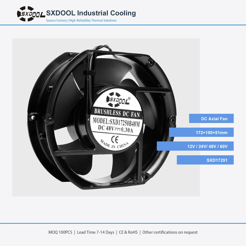 172x150x51mm 172mm 17251 DC Cooling Fan Series | 12V 24V 48V 60V | Dual Ball Bearing - DC Axial Fan by SXDOOL