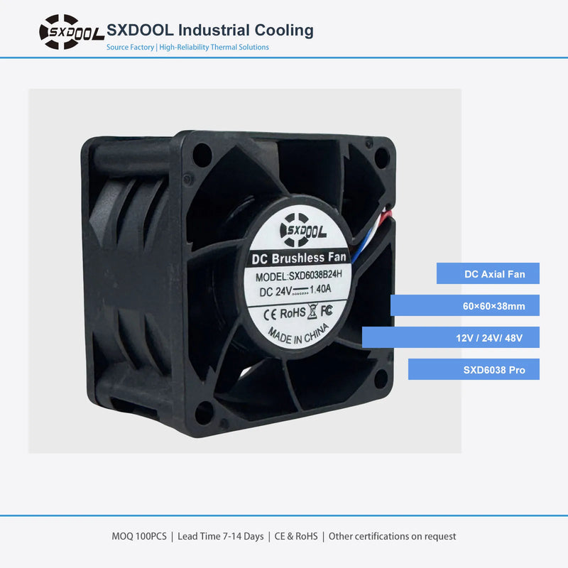 60x60x38mm 60mm 6038 DC Cooling Fan Series | 12V 24V 48V | High Speed Dual Ball Bearing - DC Axial Fan by SXDOOL