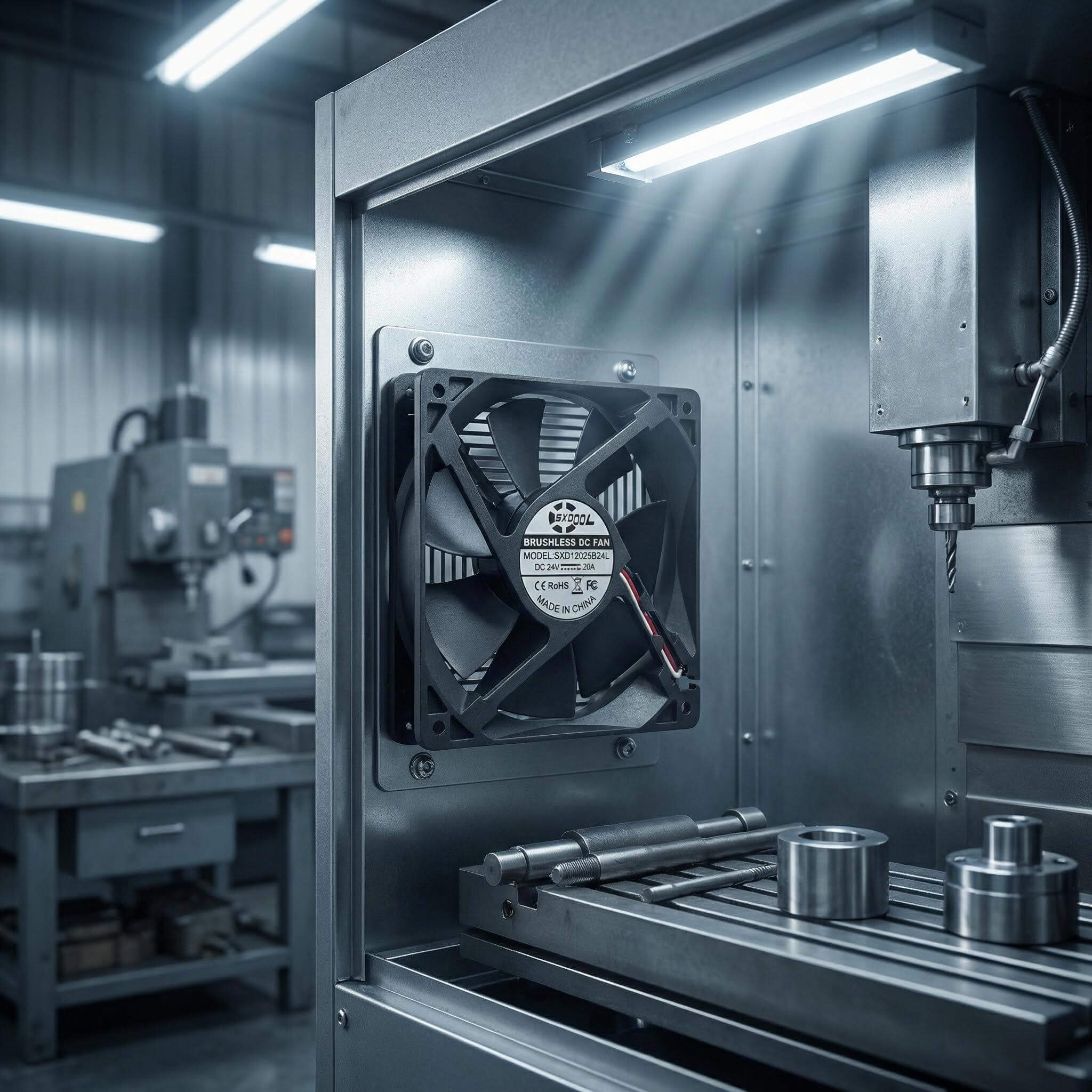 SXDOOL 120mm 24V DC Fan, 12025 0.20A 2200RPM 79CFM, Dual Ball Bearing with Copper Tube & RD Alarm Signal, Industrial Grade Brushless Cooling Fan