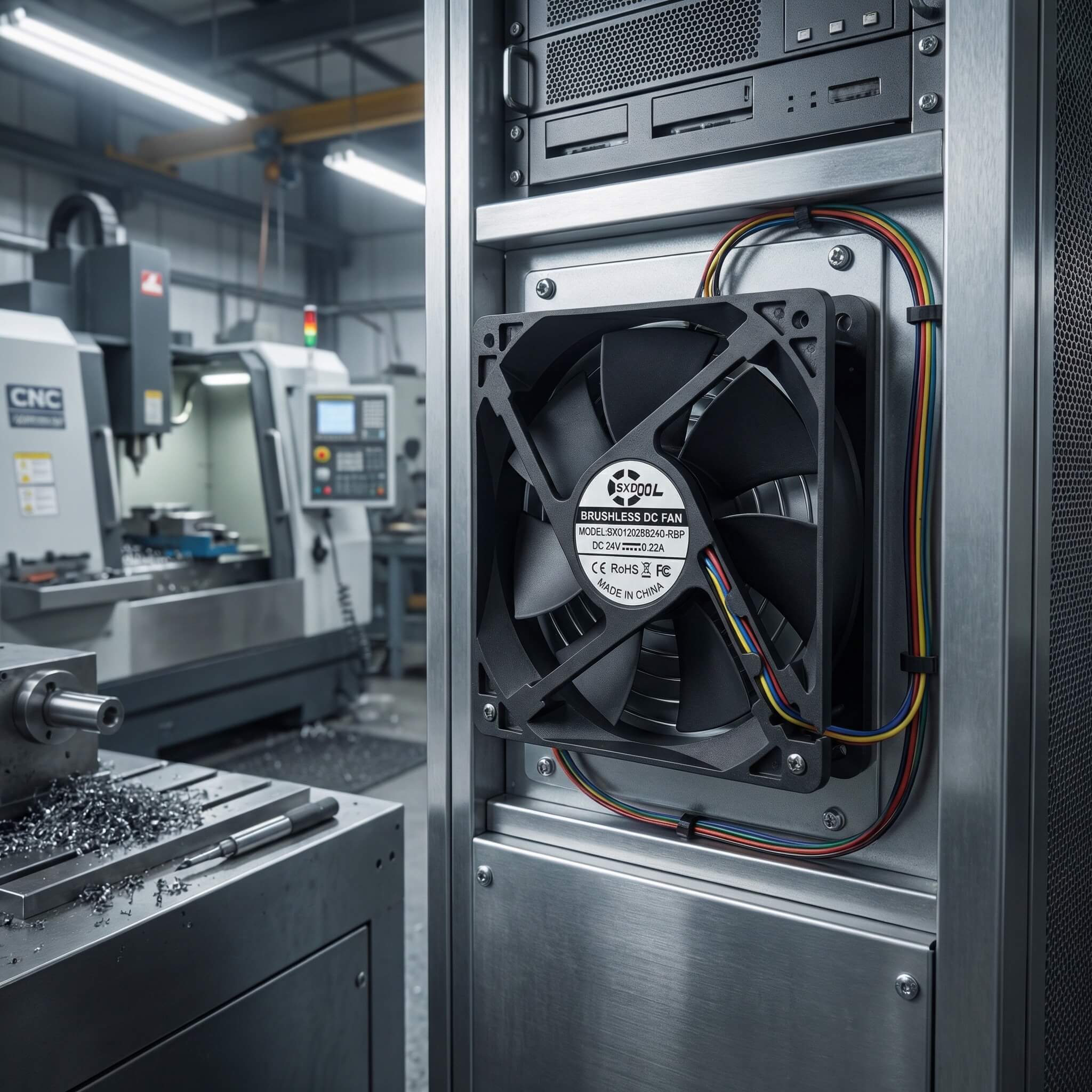 SXDOOL 120mm 24V DC Fan, 12025 0.22A 2500RPM 94CFM High Airflow, Dual Ball Bearing with Copper Axis Sleeve & PWM Intelligent Speed Control Industrial Fan