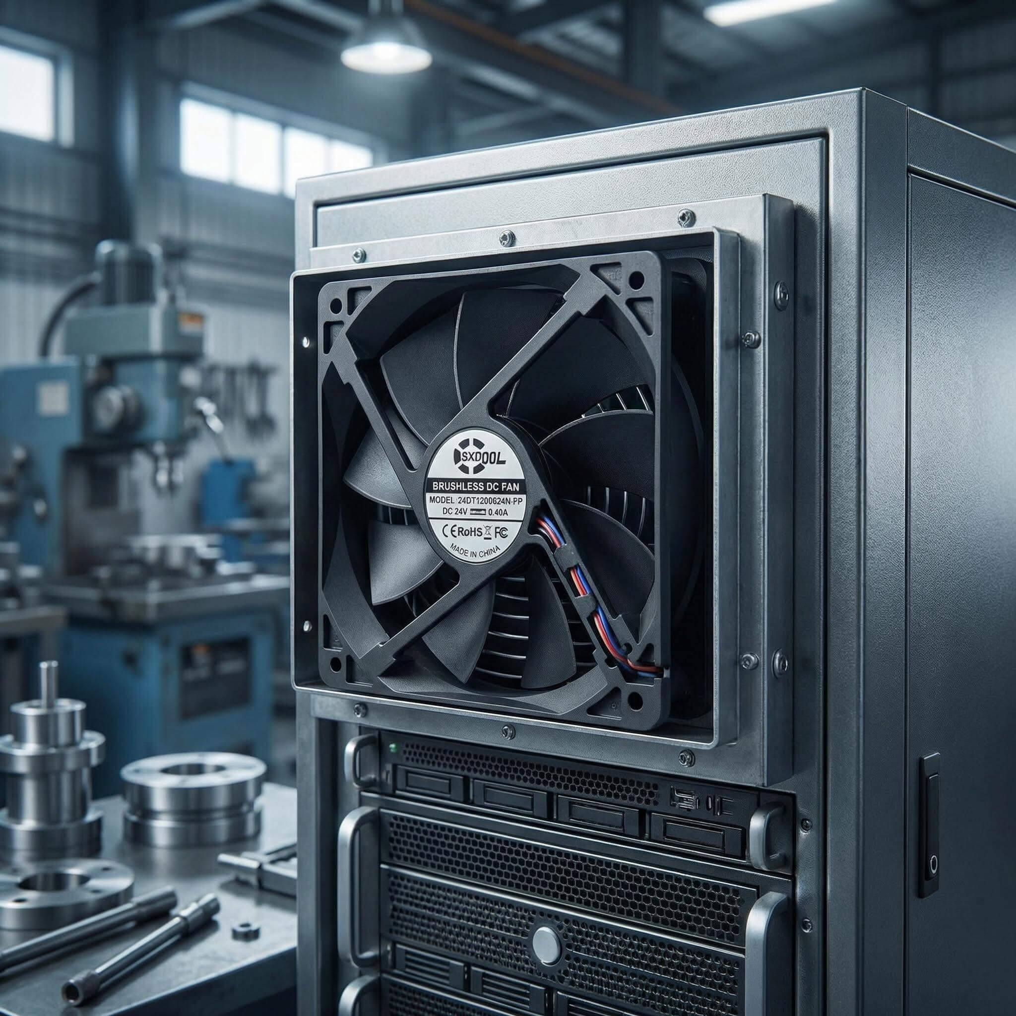 SXDOOL 120mm 24V DC Fan, 12025 0.40A 3800RPM 135.5CFM High Airflow, Dual Ball Bearing PWM Intelligent Speed Control & FG Signal Industrial Fan