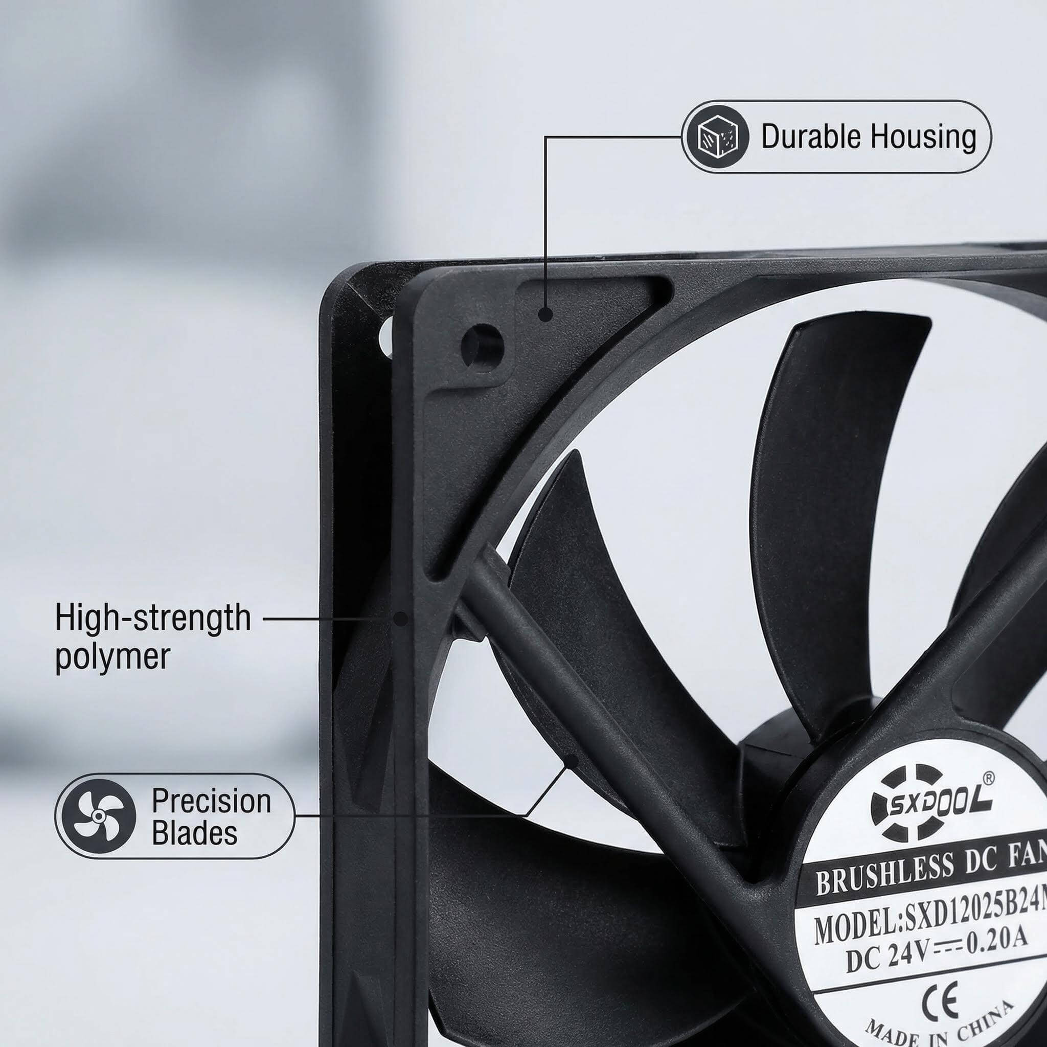 SXDOOL 120mm 24V DC Fan, 120x120x25mm 0.20A 2200RPM 79CFM, Dual Ball Bearing DC Brushless Cooling Fan for Industrial Equipment & PC Chassis