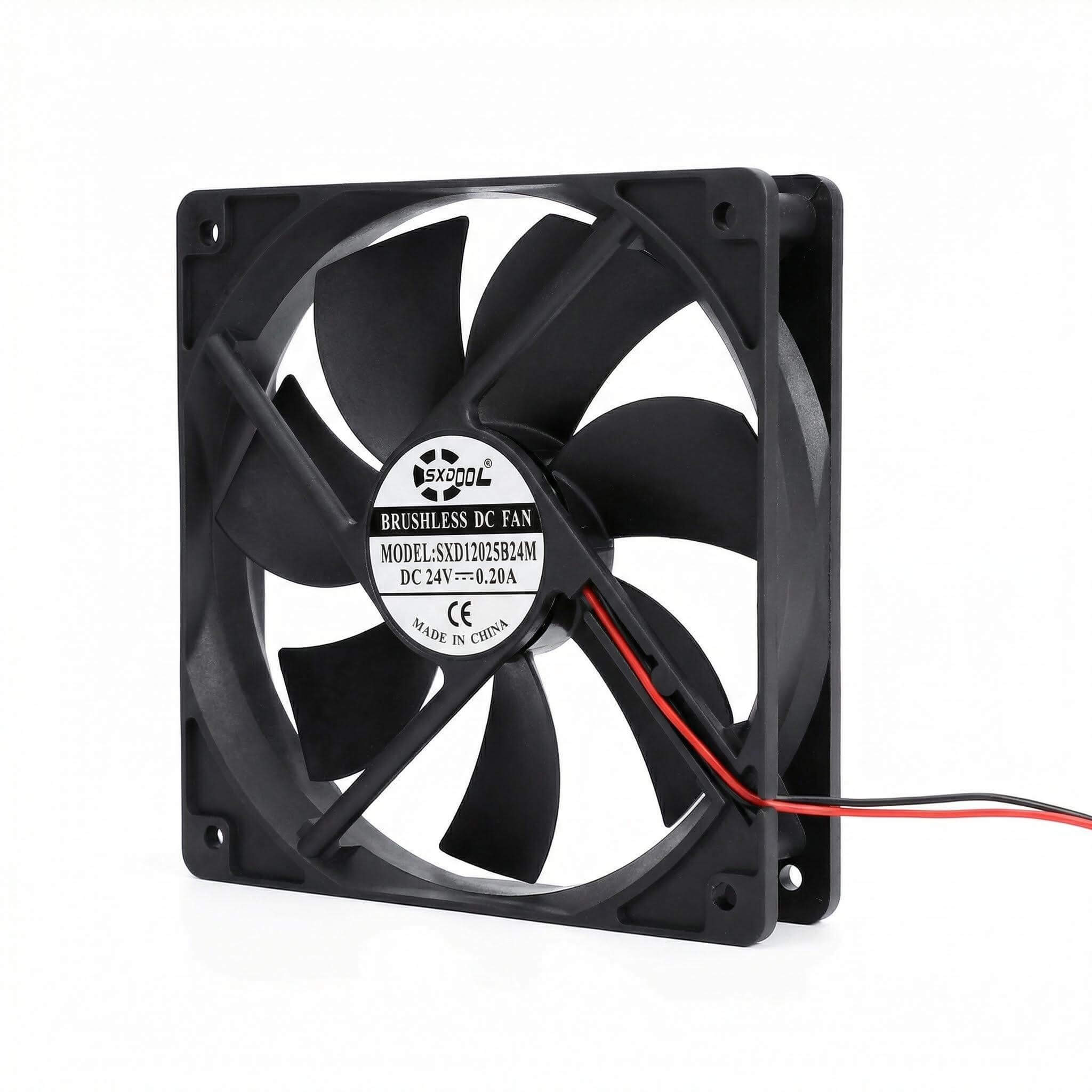 SXDOOL 120mm 24V DC Fan, 120x120x25mm 0.20A 2200RPM 79CFM, Dual Ball Bearing DC Brushless Cooling Fan for Industrial Equipment & PC Chassis