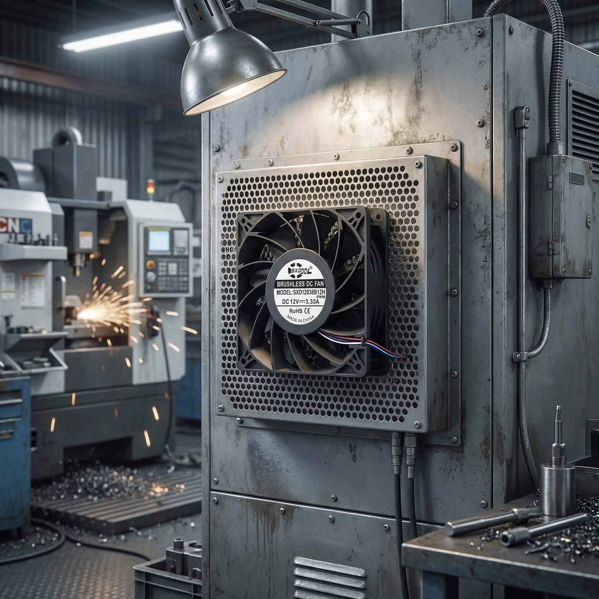 SXDOOL 120mm Extreme High Speed Fan, 12038 12V 3.3A 4500RPM 215CFM, Dual Ball Bearing 4-Pin PWM High Static Pressure Industrial Cooling Fan