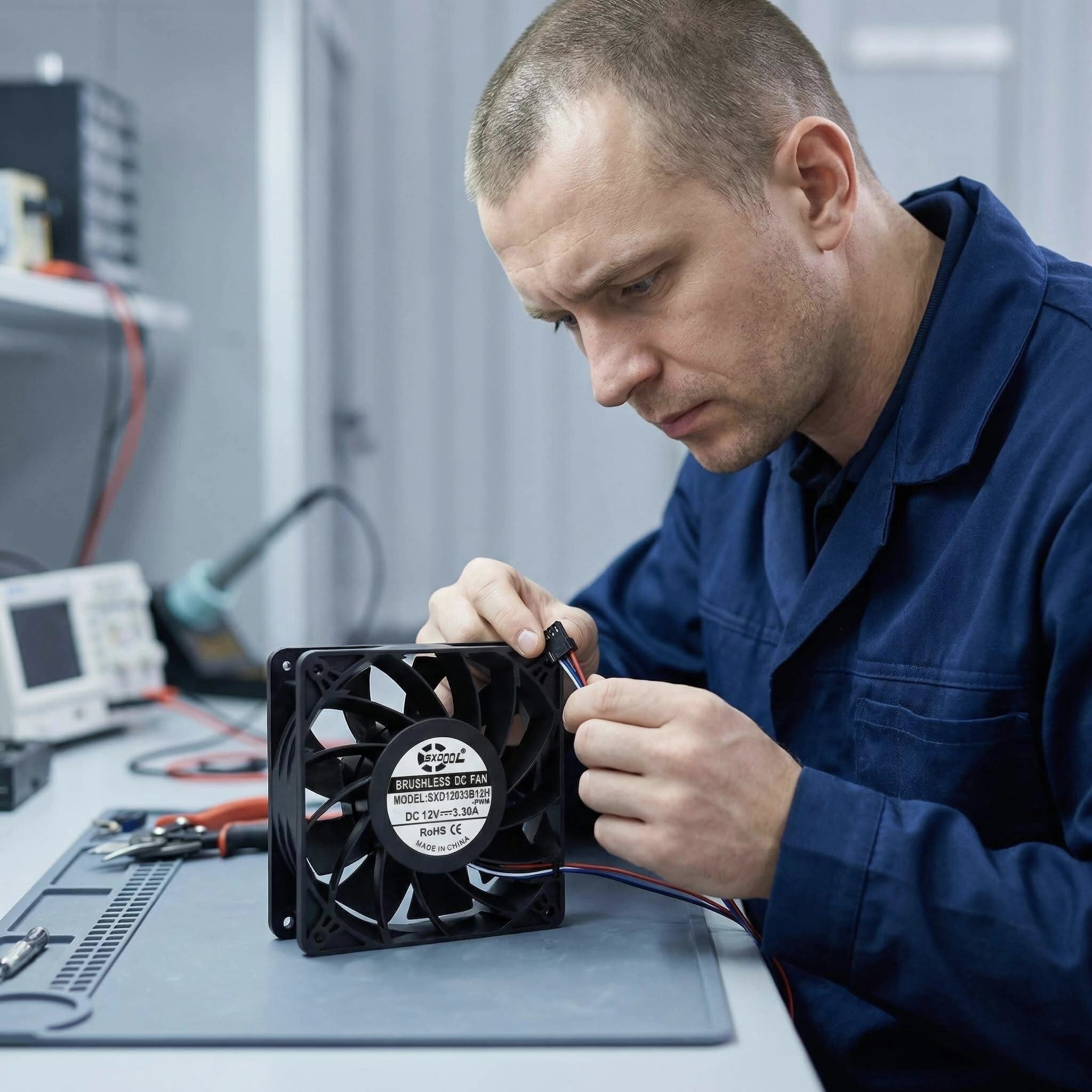 SXDOOL 120mm Extreme High Speed Fan, 12038 12V 3.3A 4500RPM 215CFM, Dual Ball Bearing 4-Pin PWM High Static Pressure Industrial Cooling Fan