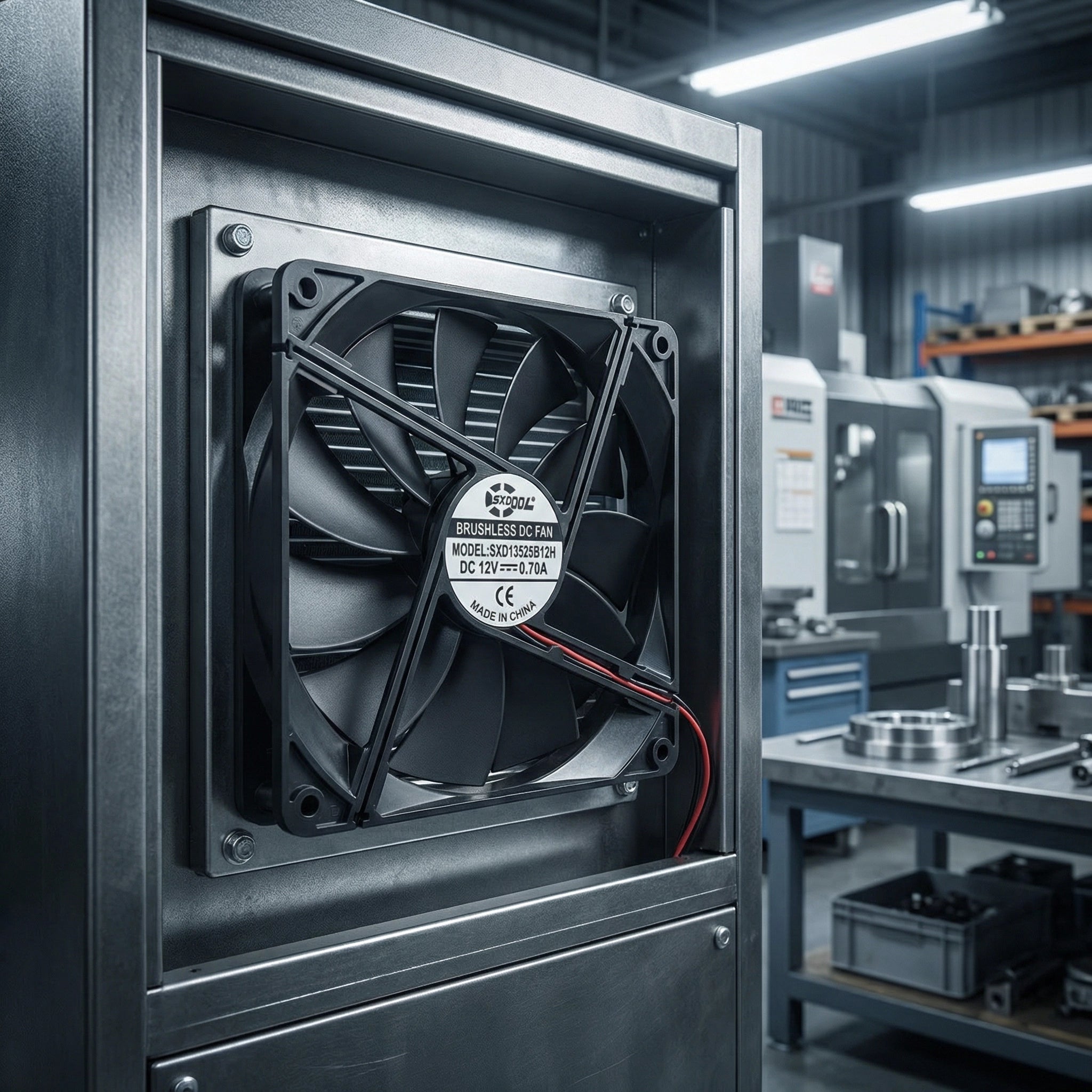 SXDOOL 135×135×25mm DC 12V High Airflow Cooling Fan — 2700RPM, 124.85CFM, Dual Ball Bearing, 2-Pin